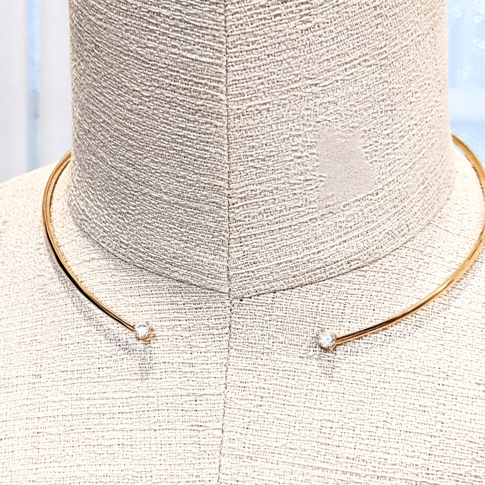 Napier gold neck ring collar necklace crystal 70's modern vintage